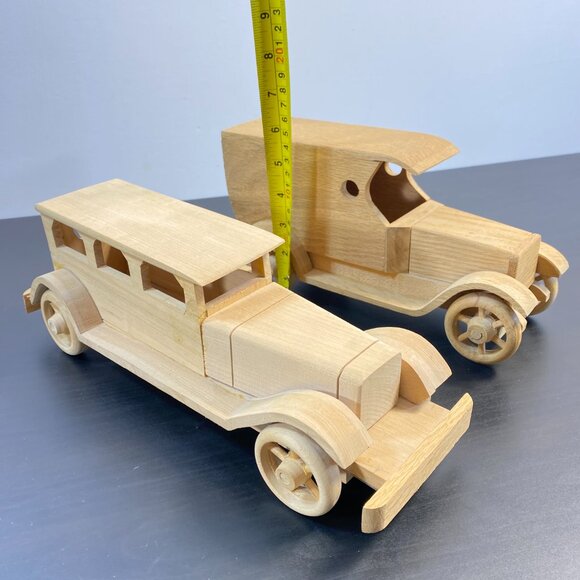 Set of 2 Handmade Model Wooden Truck, Vintage Car Ornament Model, Old Strong Veh - Picture 7 of 10